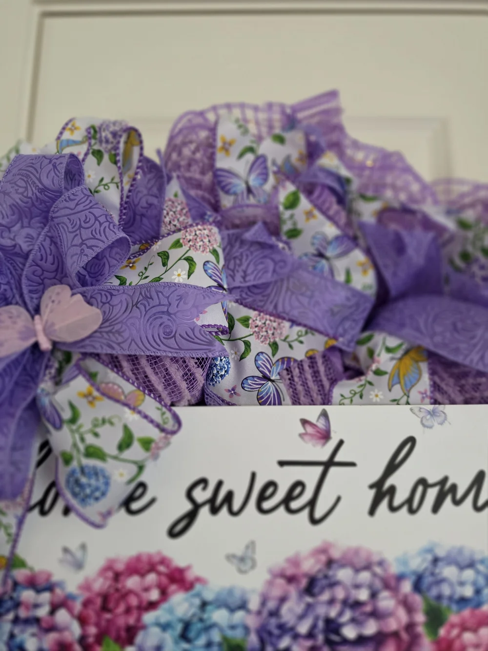Purple Floral 'Home Sweet Home' Wreath